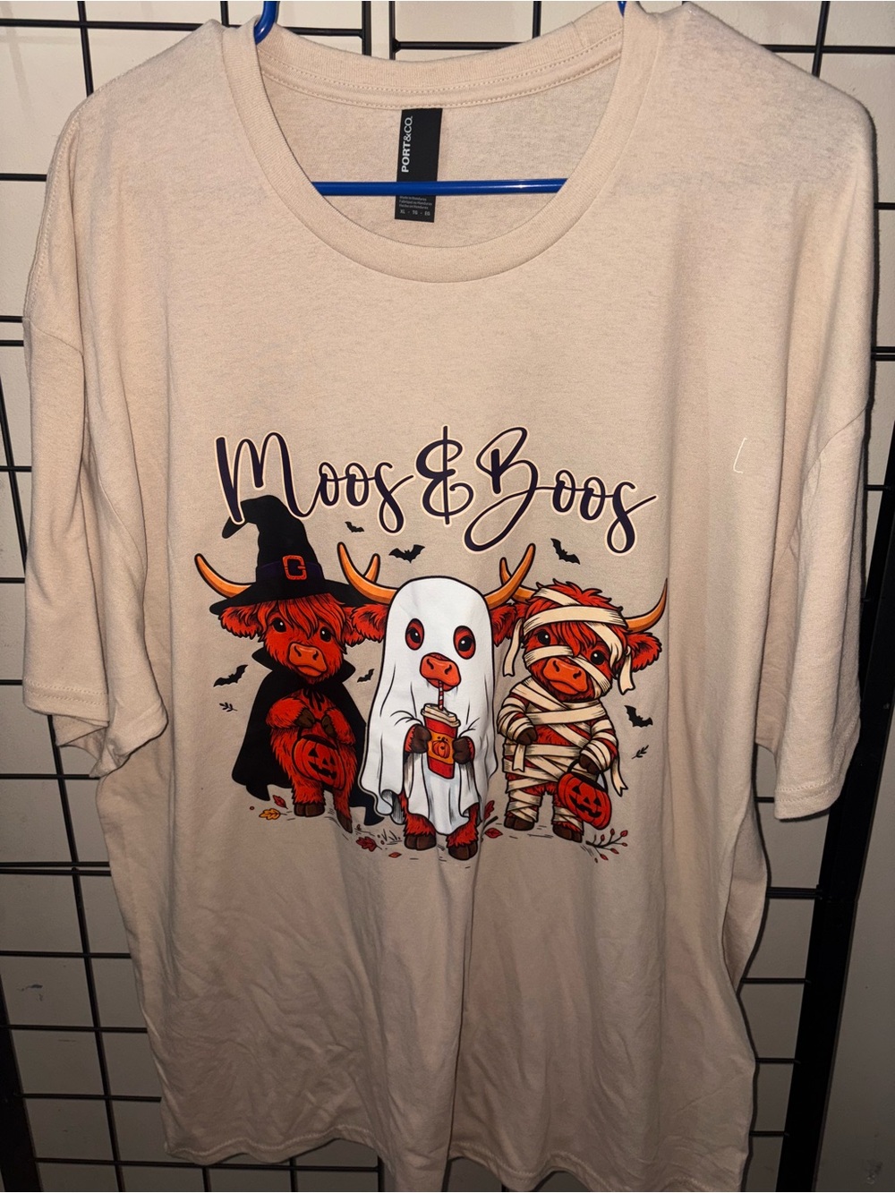 Port and Company Cream 'Moos & Boos' Halloween Graphic xl